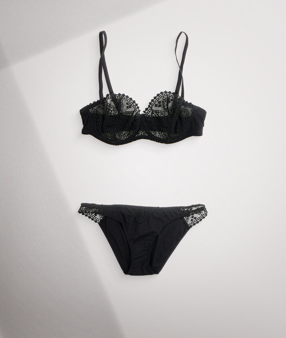 Soutien-gorge corbeille en broderie de coton française noire lisa noir.