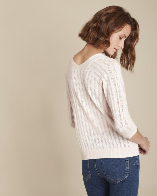 Pull nude ajouré col v fado poudre.