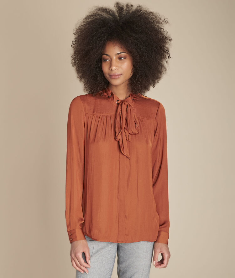 Blouse col lavallière acajou maud caramel.