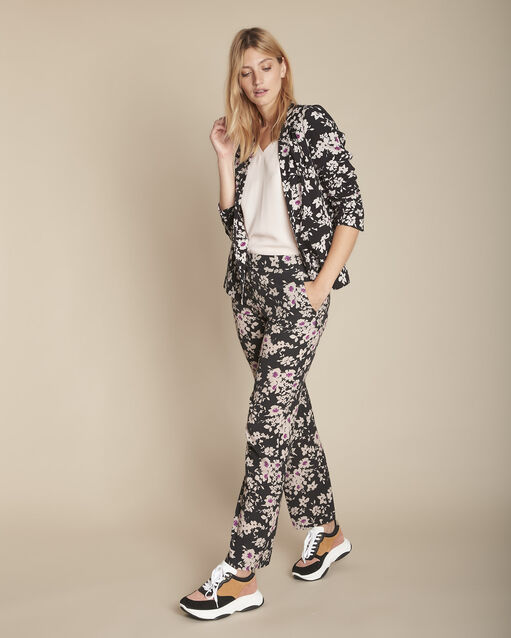 Lichte zwarte broek met bloemenprint Efron (2) - Maison 123