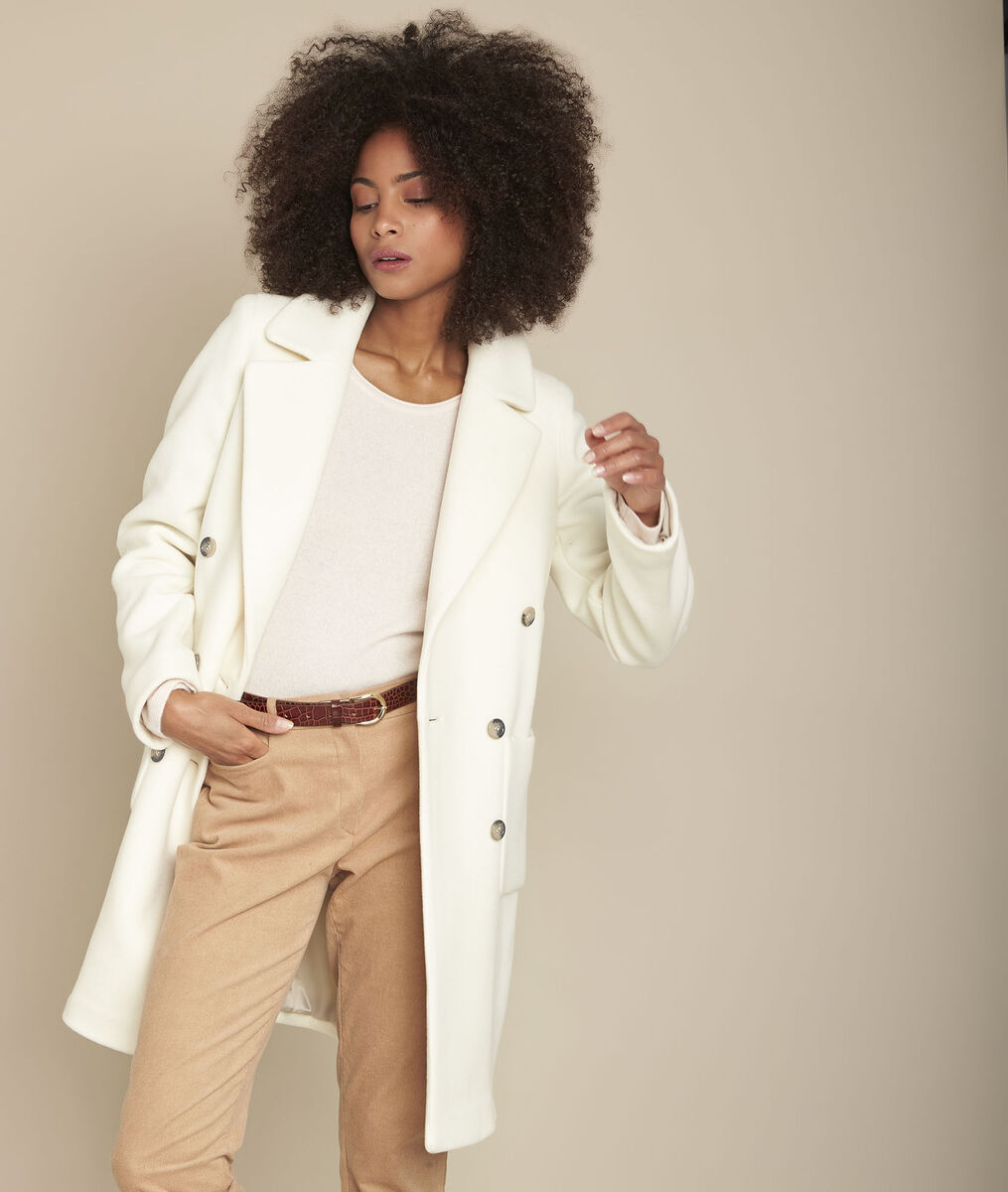 Manteau Ecru En Laine Melangee Teneris Femme Maison 123