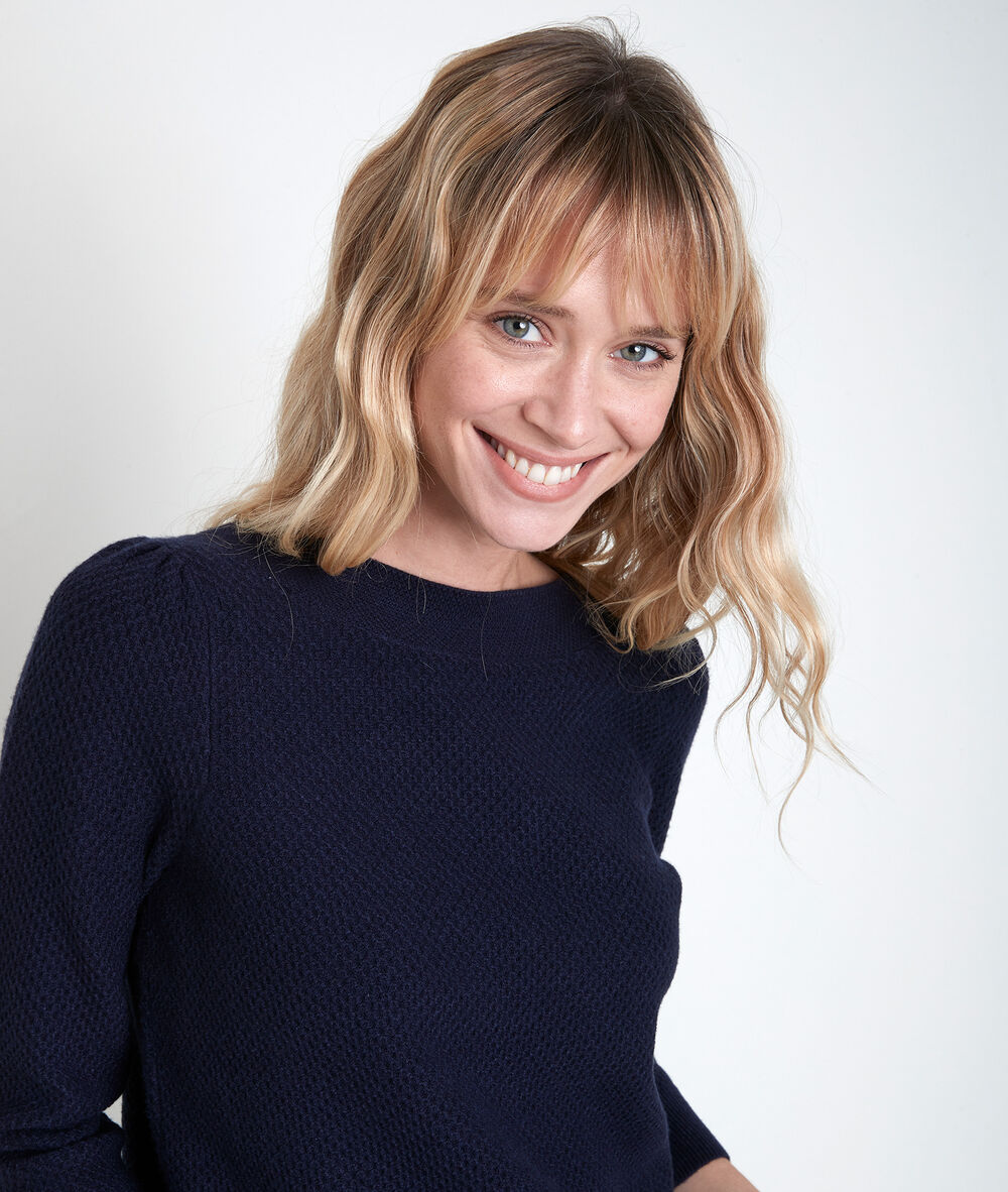 Pull bleu maille fantaisie amore encre.