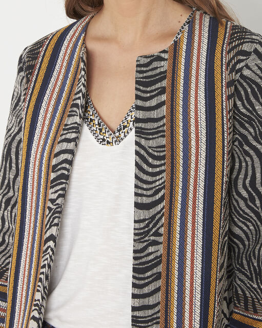 Manteau jacquard imprimé ethnique falco noir/blanc.