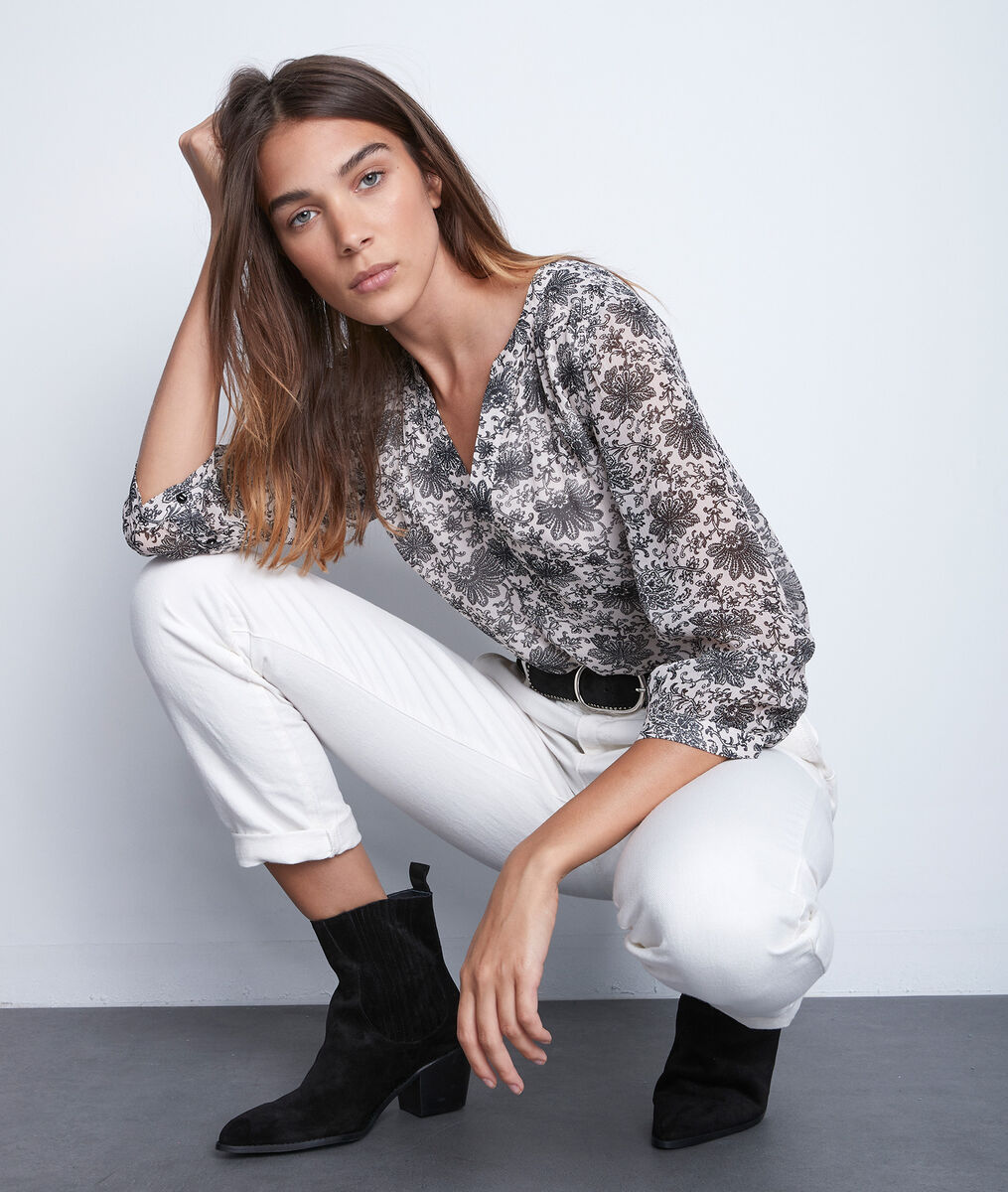 Blouse fluide imprimée noir et blanc Adelia | 1-2-3 Blouse fluide imprimée noir et blanc Adelia PhotoZ | 1-2-3