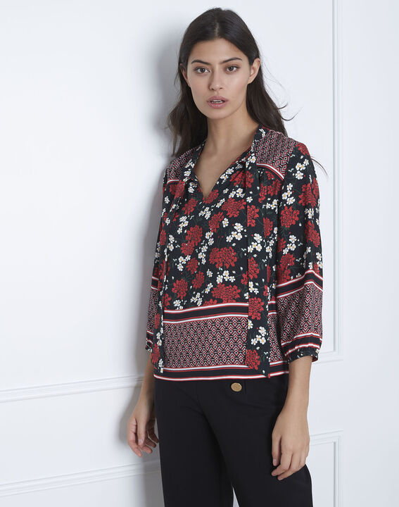 Schwarze Bluse mit Blumen-Druckmuster Vladia | 1-2-3 Schwarze Bluse mit Blumen-Druckmuster Vladia PhotoZ | 1-2-3