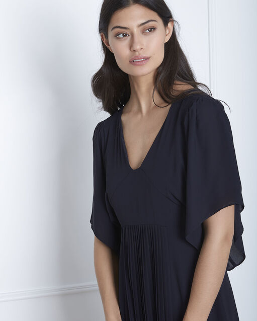 Robe marine plissée noeud dos hedwige marine.
