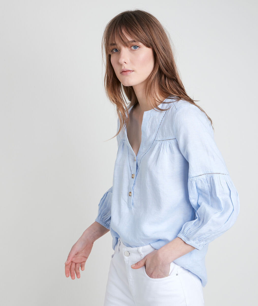 Blouse en lin bleu ciel Tevi | 1-2-3 Blouse en lin bleu ciel Tevi PhotoZ | 1-2-3