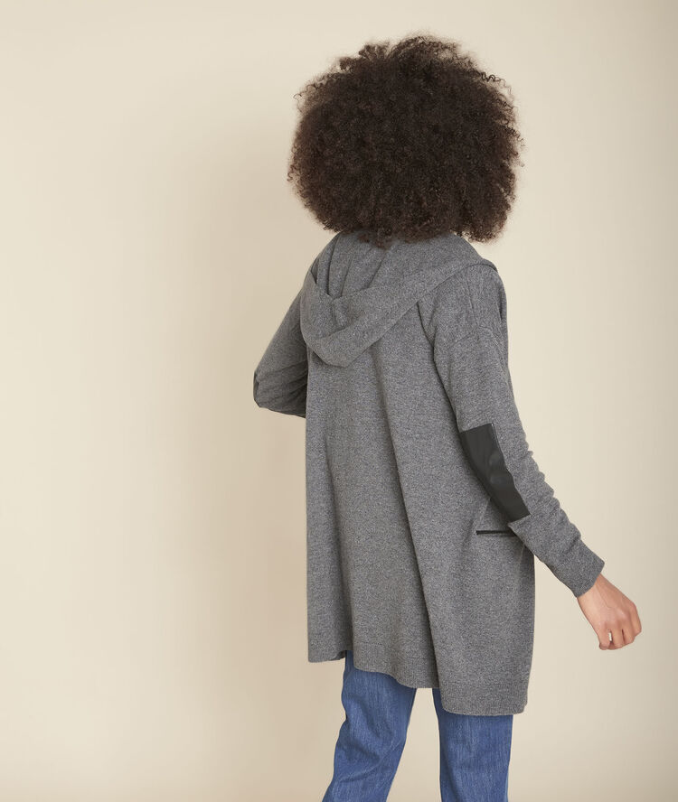 Gilet long en cachemire anthracite feuillage anthracite.