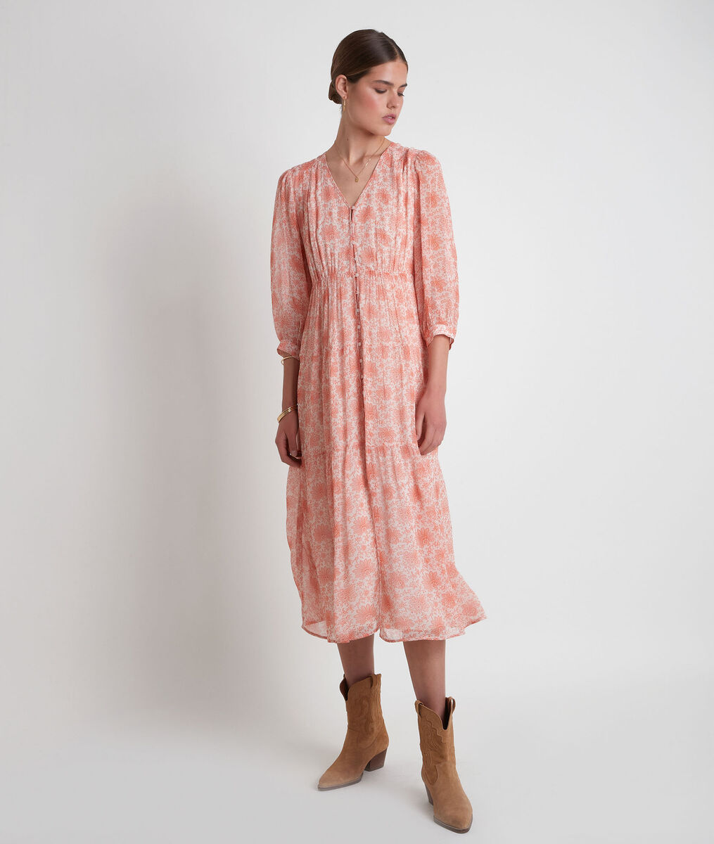 Robe longue vaporeuse imprimé pêche Souad | 1-2-3 Robe longue vaporeuse imprimé pêche Souad PhotoZ | 1-2-3