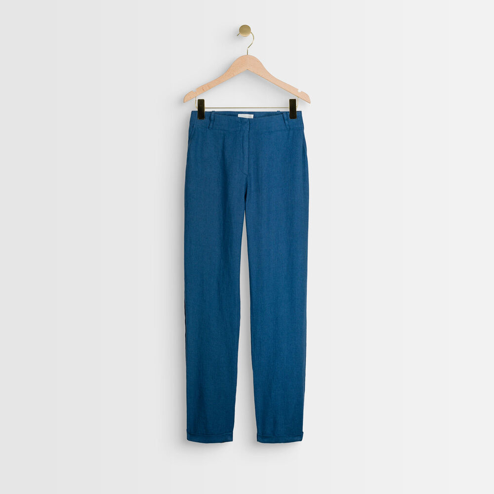 Pantalon chino en lin indigo ignacio indigo fonce.