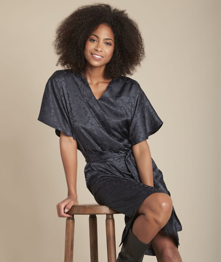 Jurk van jacquard met ceintuur romy marine.