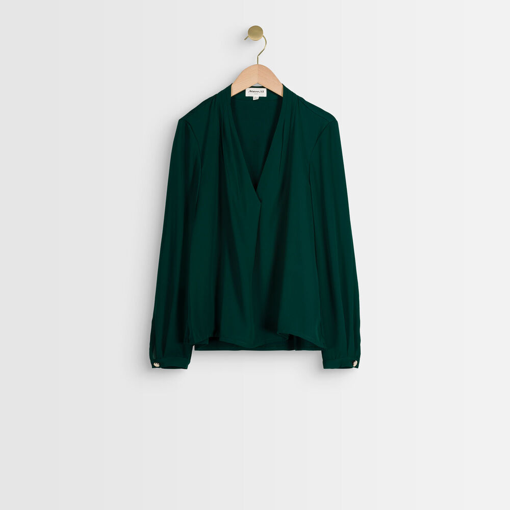 Blouse bimatière col v émeraude davina emeraude.