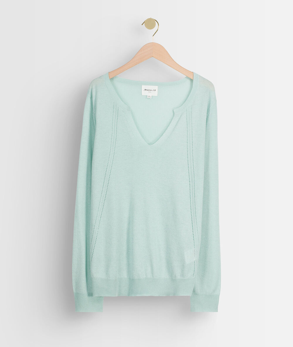 Pull en maille fine à col tunisien jade travys jade.