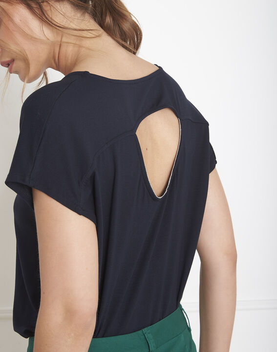 Marinefarbenes T-Shirt mit Lurex-Ausschnitt Petronille | 1-2-3 Marinefarbenes T-Shirt mit Lurex-Ausschnitt Petronille PhotoZ | 1-2-3