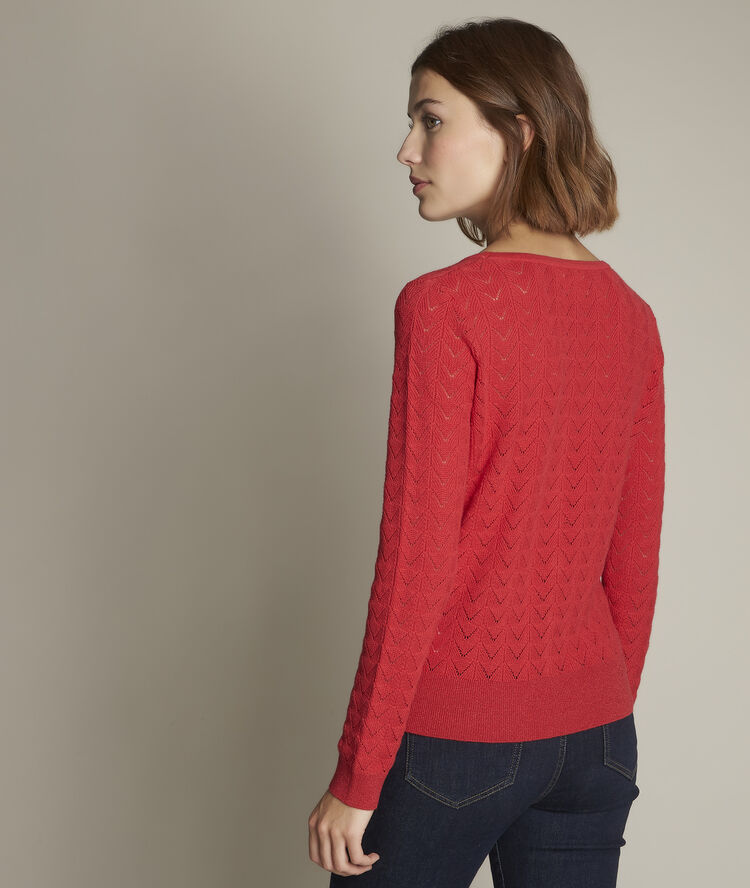 Gilet ajouré dalmatien fraise.