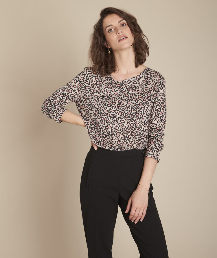 Ecrufarbenes t-shirt mit animal print, charlie ecru.