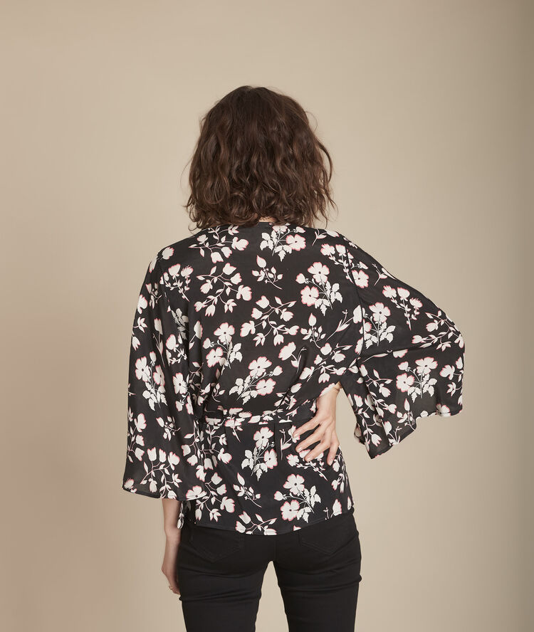 Blouse kimono imprimé fleuri milan noir.
