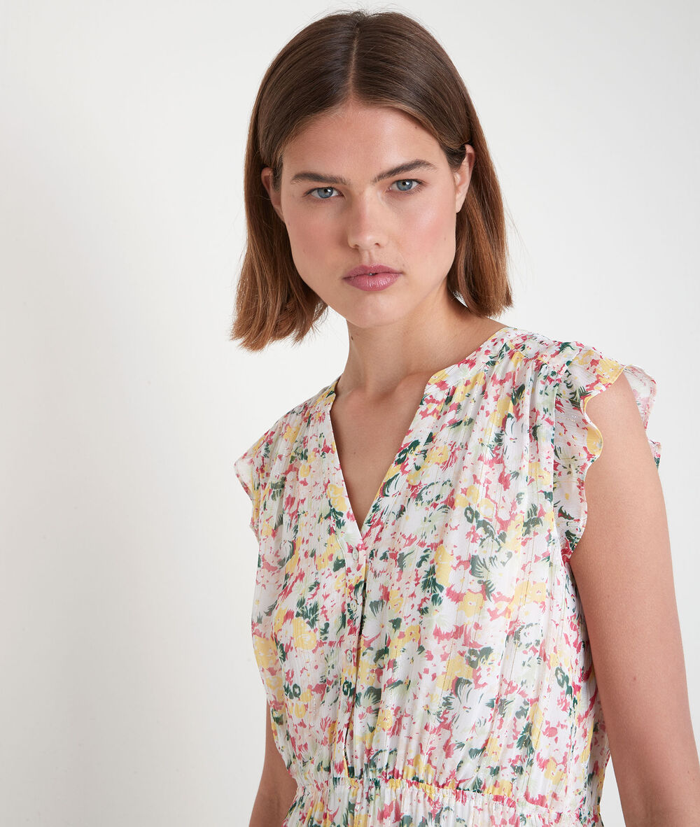 Robe courte imprimée multicolore samy ecru.
