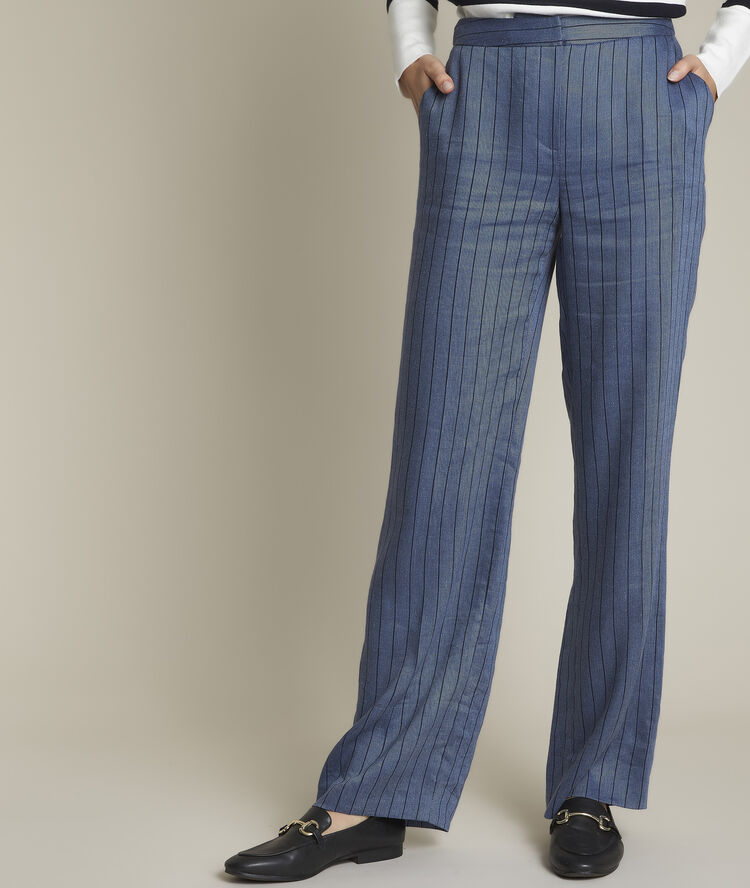 Brede broek met strepen marineblauw.