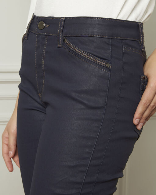 Marineblaue beschichtete 7/8-jeans slim reißverschluss-details marineblau.