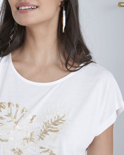 Tee-shirt écru brodé pamplemousse ecru.