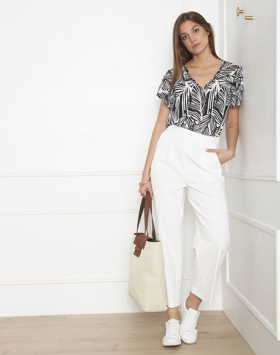 Blouse noir et blanc imprimé feuillage Villiers | 1-2-3 Blouse noir et blanc imprimé feuillage Villiers PhotoZ | 1-2-3