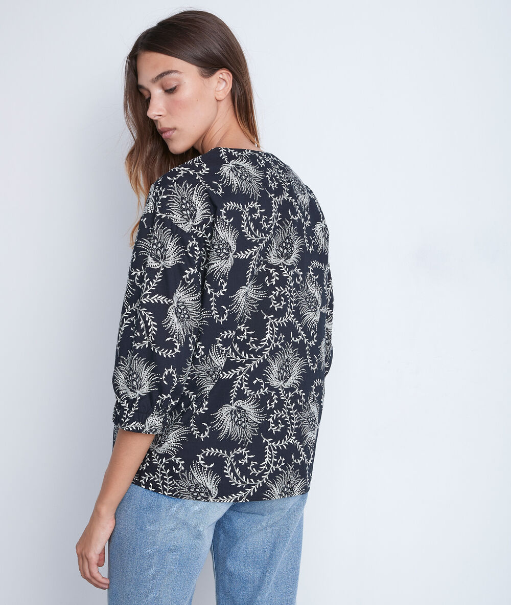 Blouse en coton imprimé noir et blanc amel noir.
