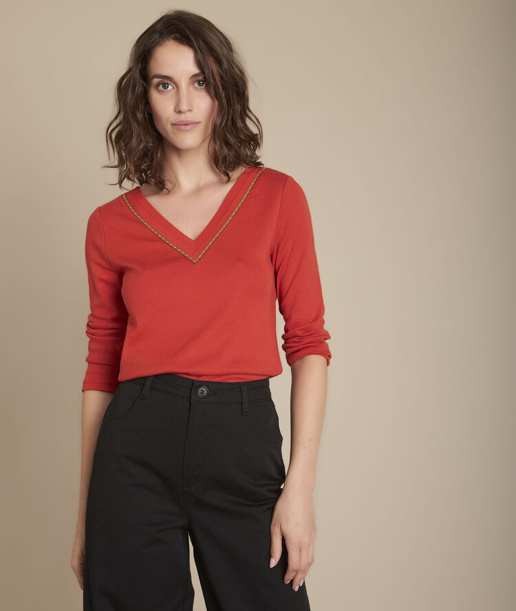 T-shirt van twee soorten materiaal met v-hals carla sable.