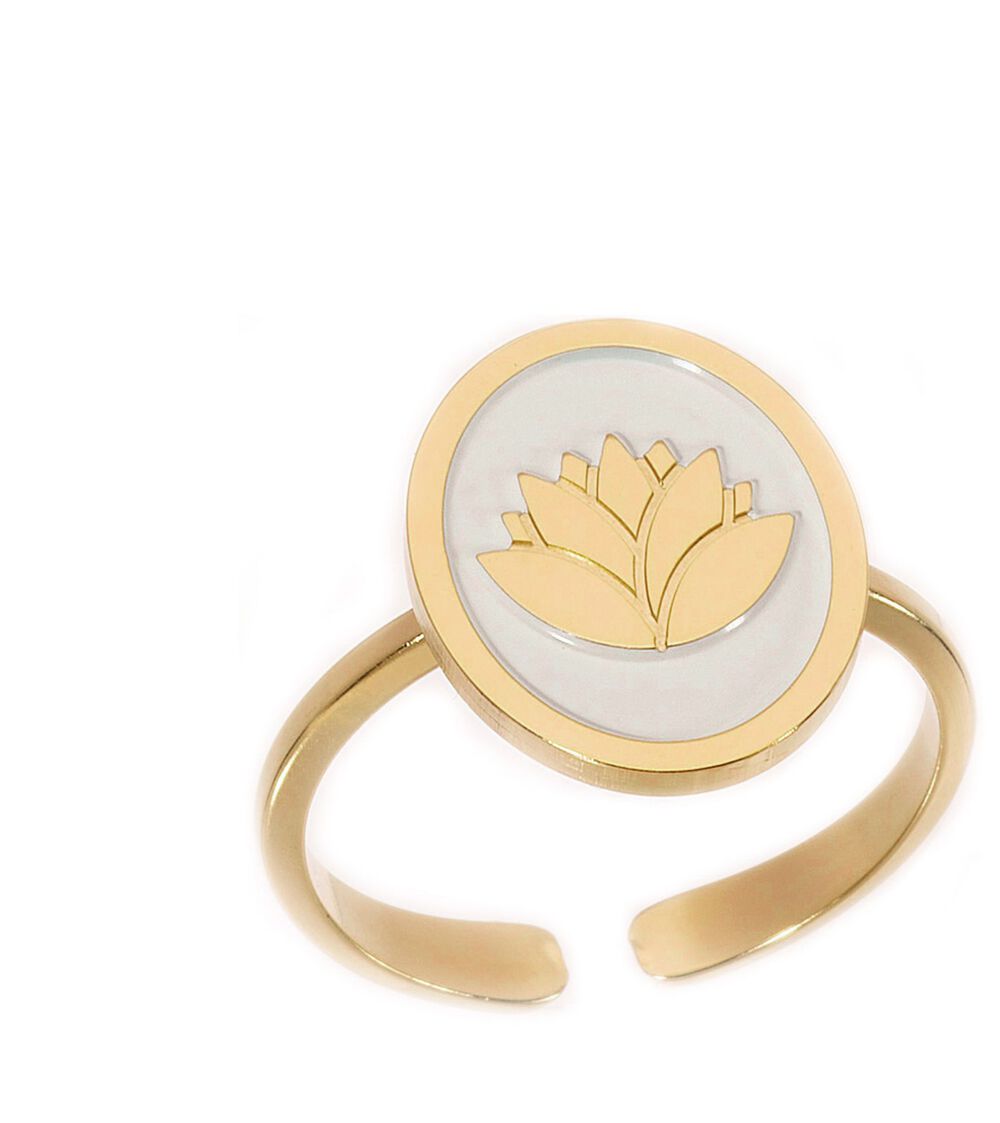 Bague médaille laquée lotus ivoire or bijoux léone or.