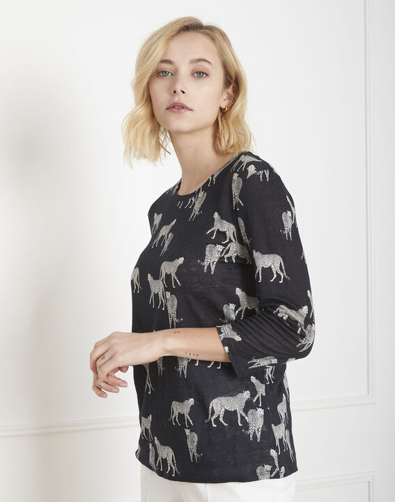Tee-shirt noir imprimé guépard Pavel | 1-2-3 Tee-shirt noir imprimé guépard Pavel PhotoZ | 1-2-3
