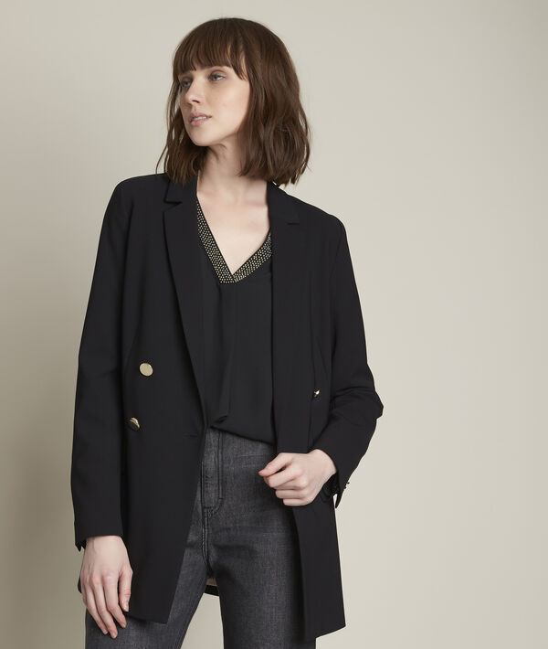 Blouse noire en polyester recyclé Edana | 1-2-3 Blouse noire en polyester recyclé Edana PhotoZ | 1-2-3