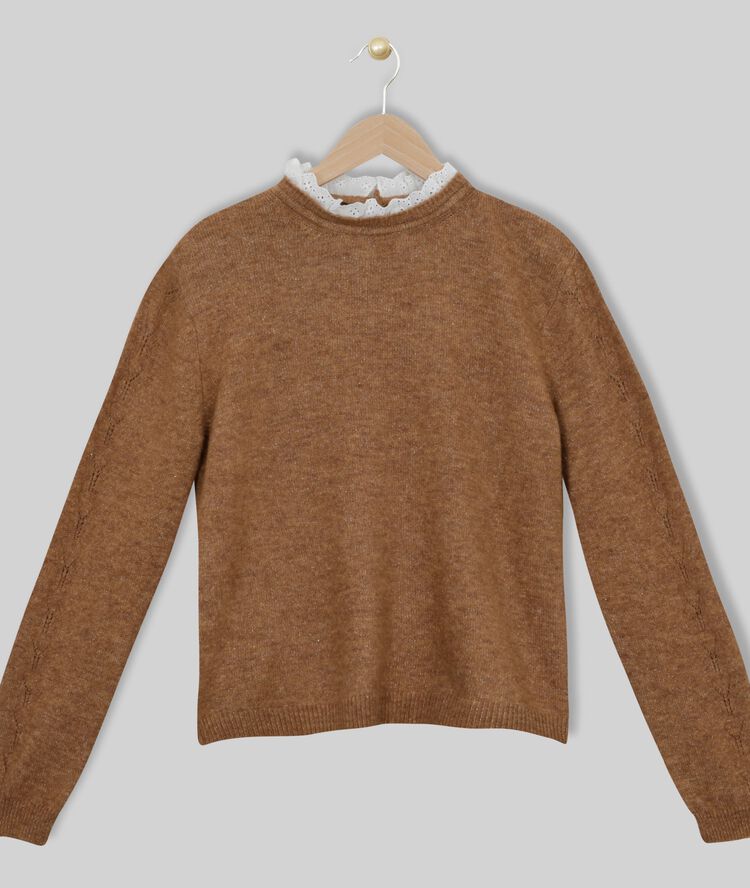 Pull lurex col fantaisie froufrou tabac.