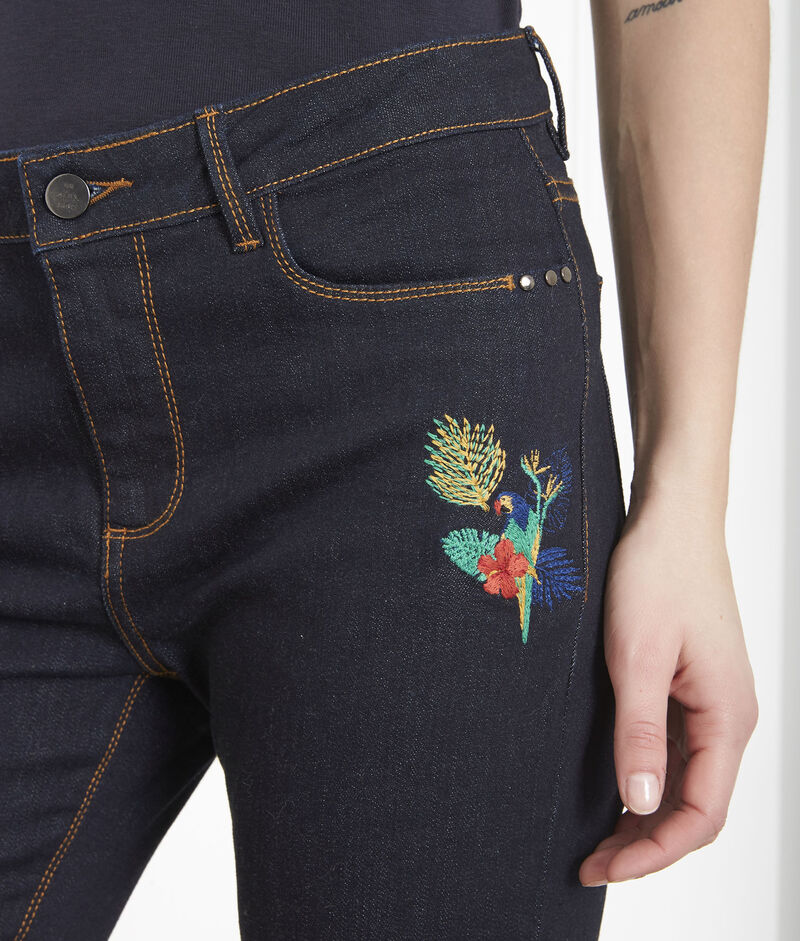 Dunkle jeans mit papageienstickerei vendome dunkles indigoblau.