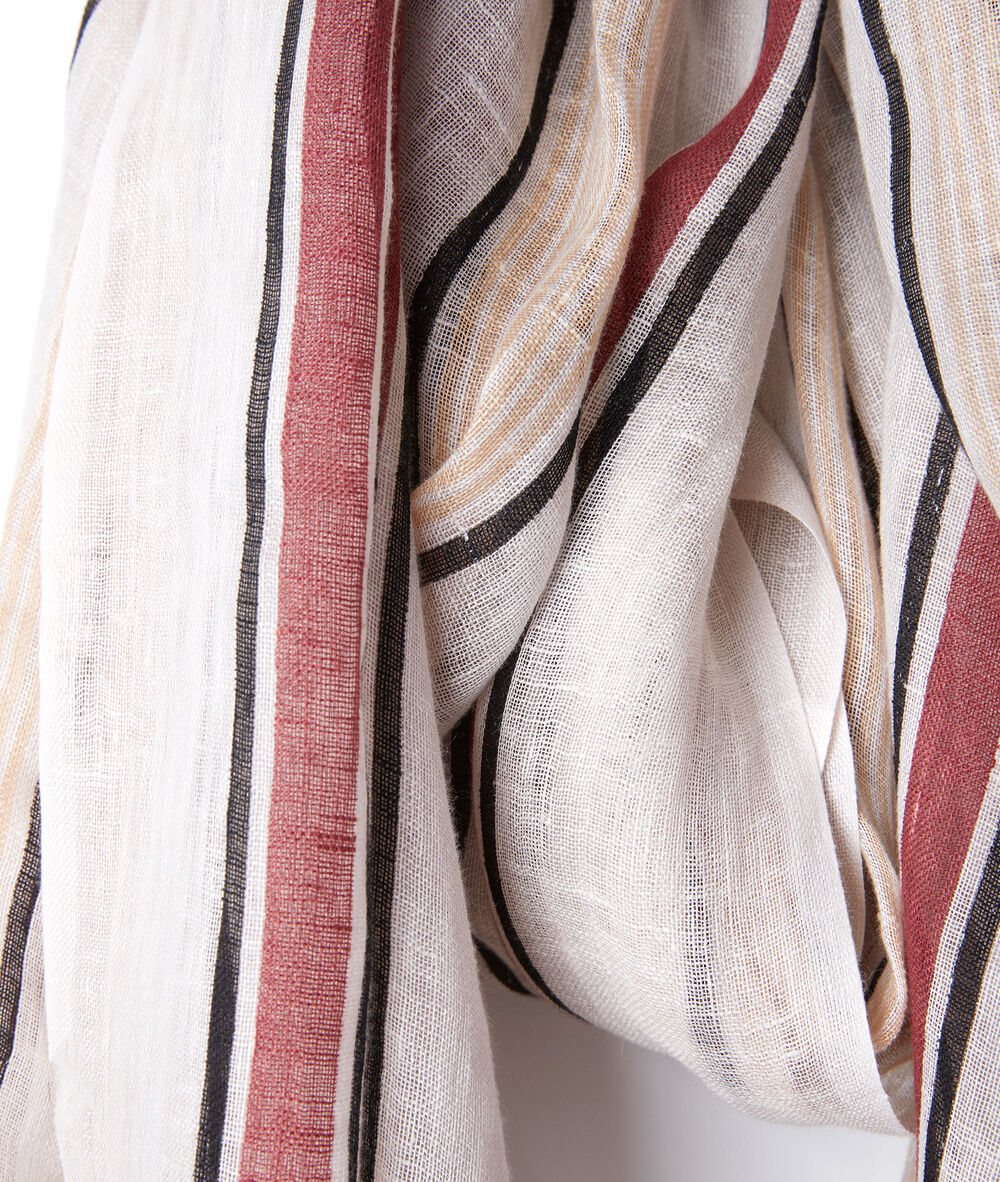 Foulard en lin biologique &agrave; rayures ben beige.