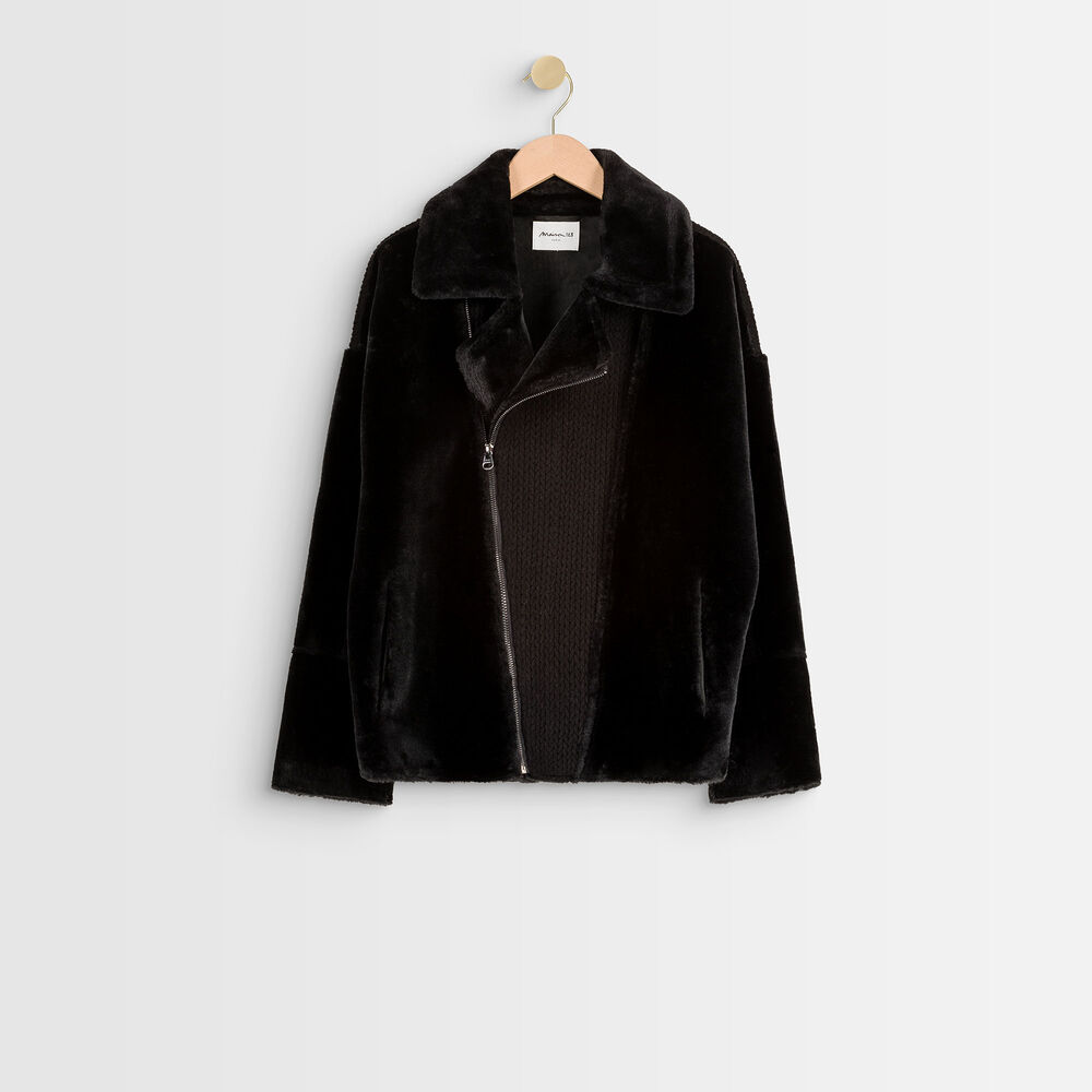Manteau en fausse fourrure imiaki noir.