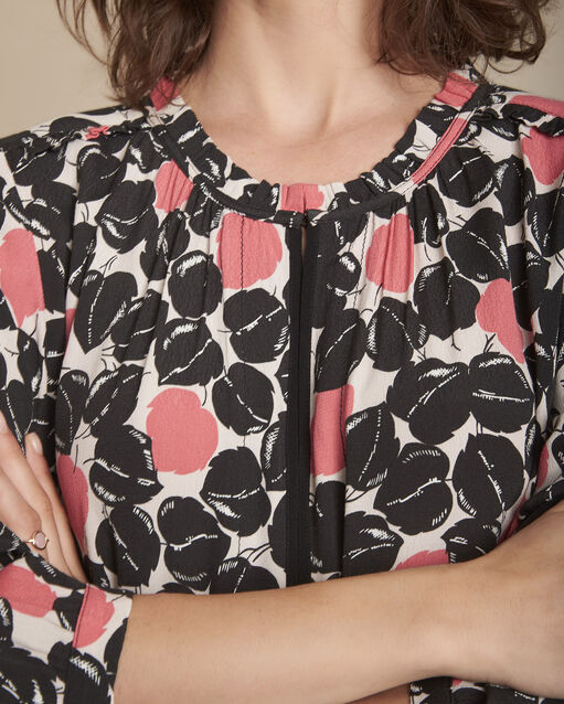 Blouse imprimé fleuri maryse rose fluo.