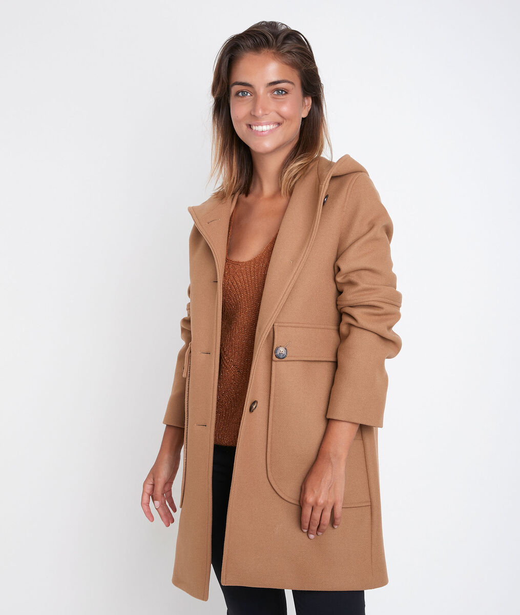 Camelfarbener Wollmantel Mit Kapuze Ophelie Damen Maison 123