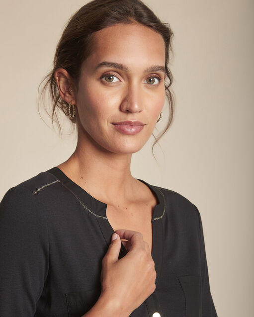 Tee-shirt noir col tunisien cleo noir.