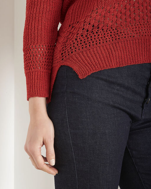 Pull rouge maille ajourée alba orange.