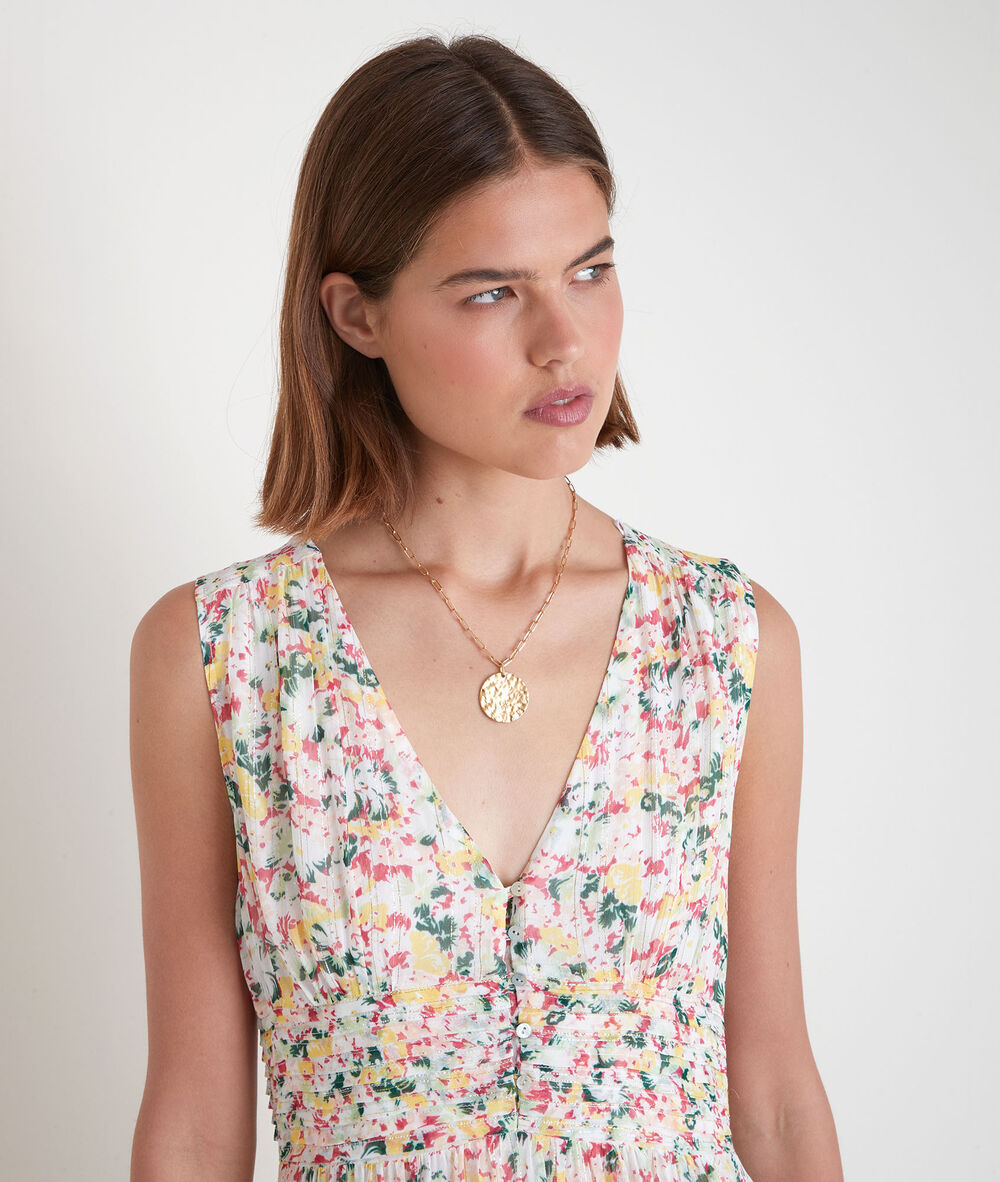 Robe mi-longue imprimé fleuri sapha ecru.