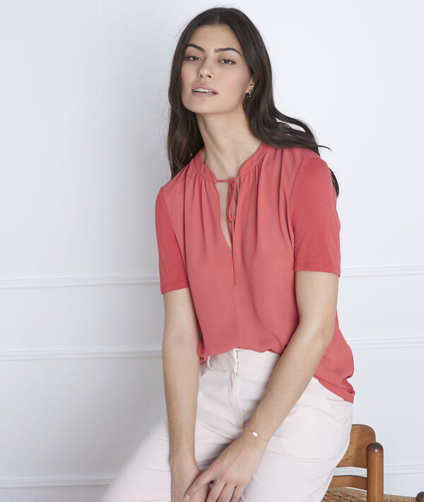 Blouse corail encolure lacée Viola | 1-2-3 Blouse corail encolure lacée Viola PhotoZ | 1-2-3