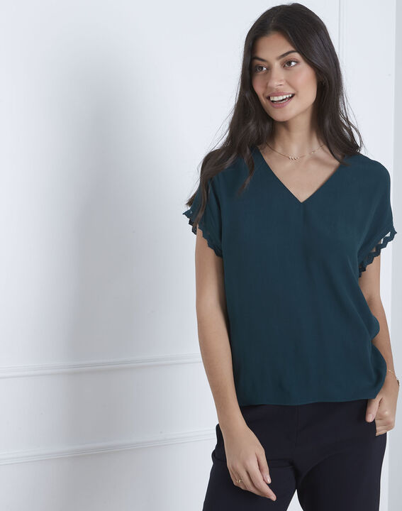 Blouse verte détail dentelle Valter | 1-2-3 Blouse verte détail dentelle Valter PhotoZ | 1-2-3