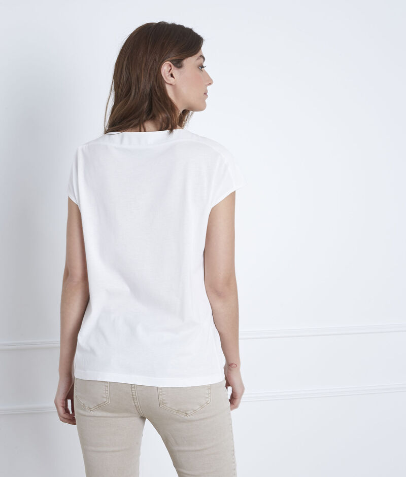 Tee-shirt blanc en coton encolure lacée porto ecru.