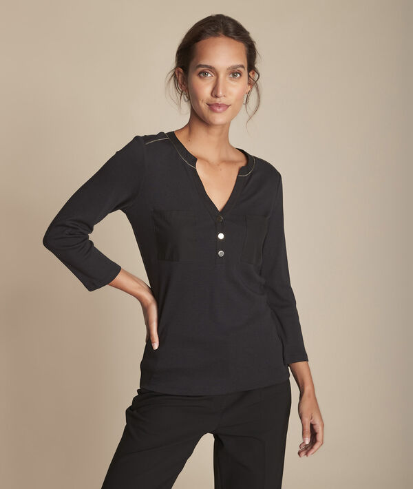 Tee-shirt noir col tunisien Cleo | 1-2-3 Tee-shirt noir col tunisien Cleo PhotoZ | 1-2-3