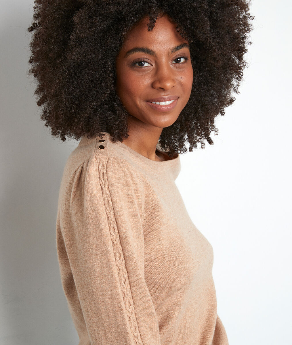 Pull à manches bouffantes beige Trystan | 1-2-3 Pull à manches bouffantes beige Trystan PhotoZ | 1-2-3