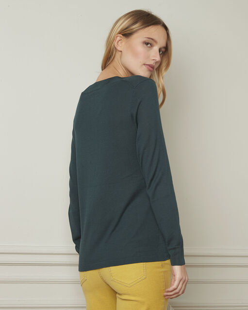Groene trui van gemengde viscose met v-hals bergamote foret.
