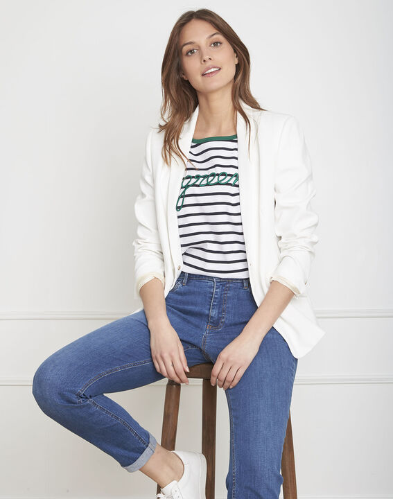 Tee-shirt blanc rayé brodé "green" Paraiso | 1-2-3 Tee-shirt blanc rayé brodé "green" Paraiso PhotoZ | 1-2-3