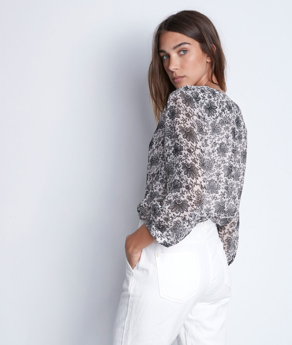 Blouse fluide imprimée noir et blanc adelia creme.