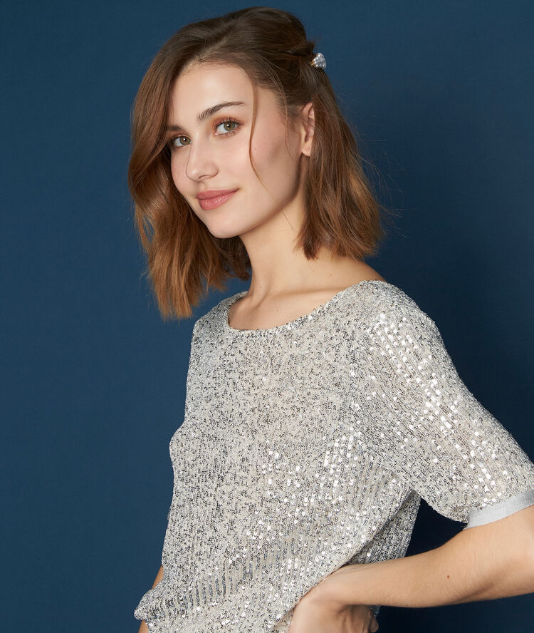 Top brod&eacute; sequins rocky argent.