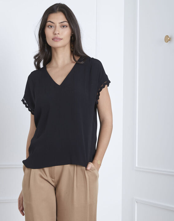 Blouse noire détail dentelle Valter | 1-2-3 Blouse noire détail dentelle Valter PhotoZ | 1-2-3